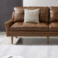 Solid Wood Round Arm Sofa Living Room Tufted Leather Sofa 32.28" H