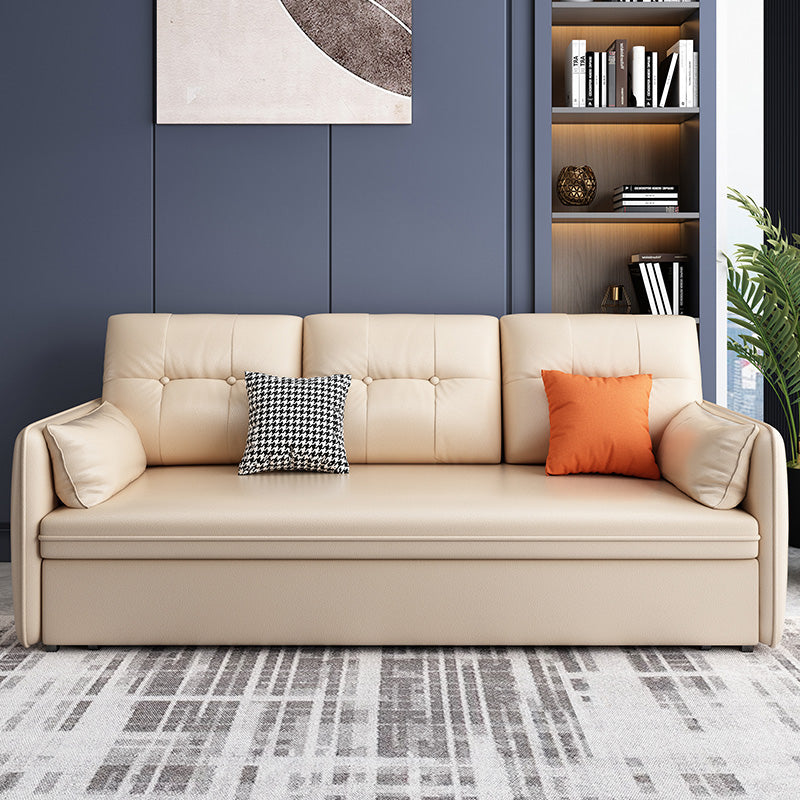 Glam Square Arms Futon et matelas en faux cuir canapé-lit en beige