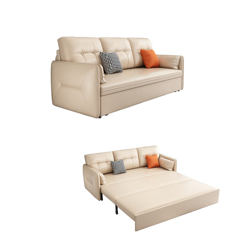 Glam Square Arms Futon et matelas en faux cuir canapé-lit en beige