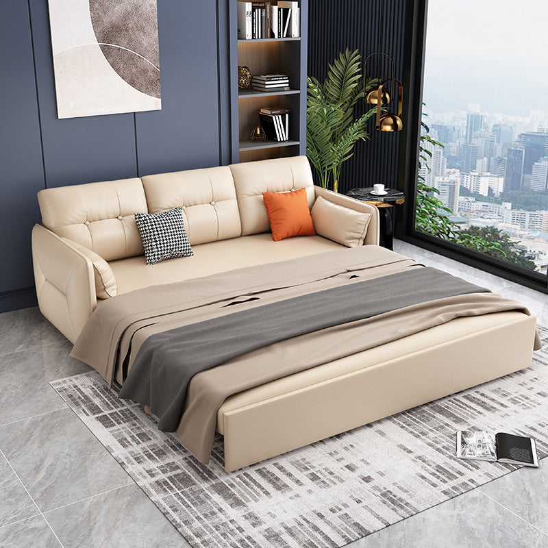 Glam Square Arms Futon et matelas en faux cuir canapé-lit en beige