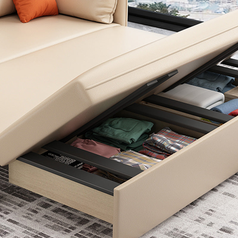 Glam Square Arms Futon et matelas en faux cuir canapé-lit en beige