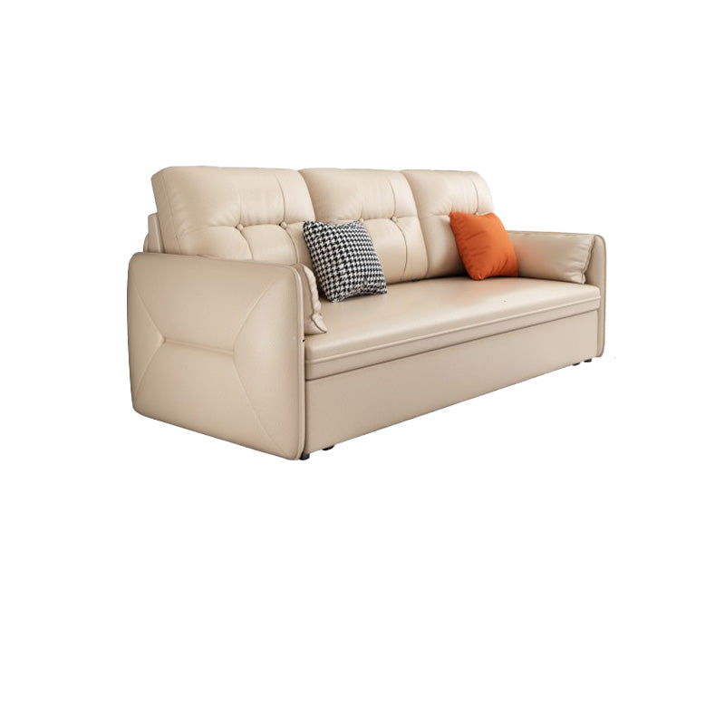 Glam Square Arms Futon et matelas en faux cuir canapé-lit en beige