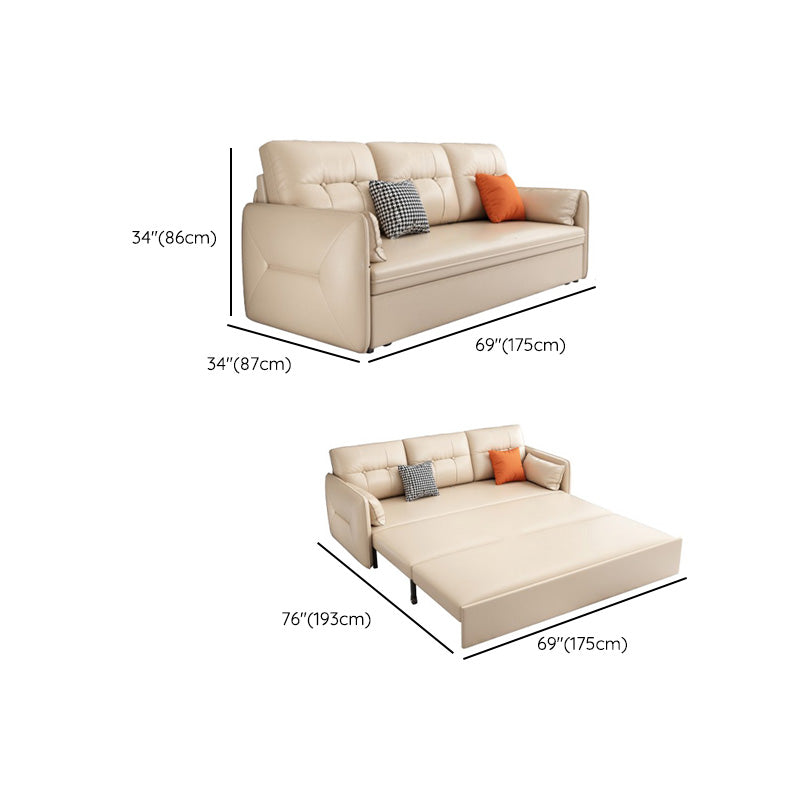 Glam Square Arms Futon et matelas en faux cuir canapé-lit en beige