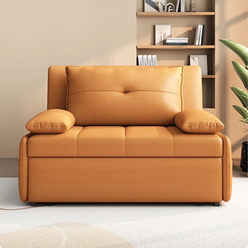 Modern Sofa Bed, Orange Faux Leather Futon and Mattress with Storage Clearhalo 'furn' 'furn_futons' 'Furniture' 'Futons & Daybeds' 'Futons' 'Living Room Furniture' 7522469