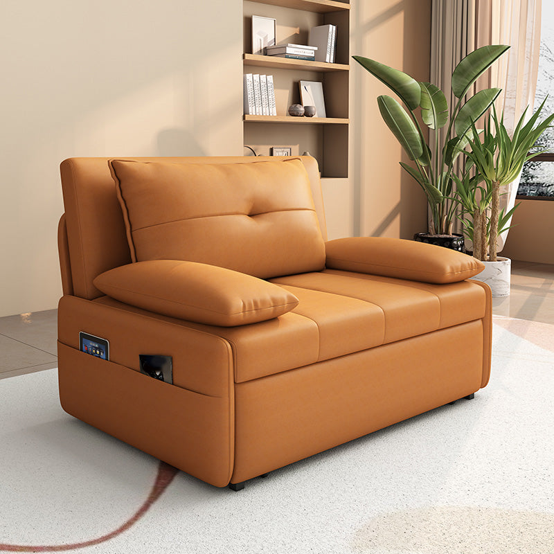 Modern Sofa Bed, Orange Faux Leather Futon and Mattress with Storage Storage Not Included Clearhalo 'furn' 'furn_futons' 'Furniture' 'Futons & Daybeds' 'Futons' 'Living Room Furniture' 7522470