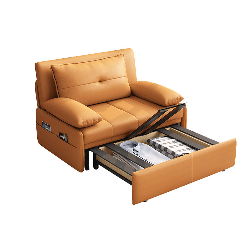 Modern Sofa Bed, Orange Faux Leather Futon and Mattress with Storage Storage Included Clearhalo 'furn' 'furn_futons' 'Furniture' 'Futons & Daybeds' 'Futons' 'Living Room Furniture' 7522471
