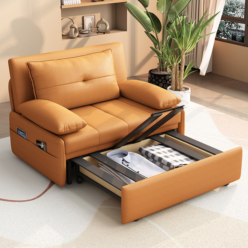 Modern Sofa Bed, Orange Faux Leather Futon and Mattress with Storage Clearhalo 'furn' 'furn_futons' 'Furniture' 'Futons & Daybeds' 'Futons' 'Living Room Furniture' 7522472