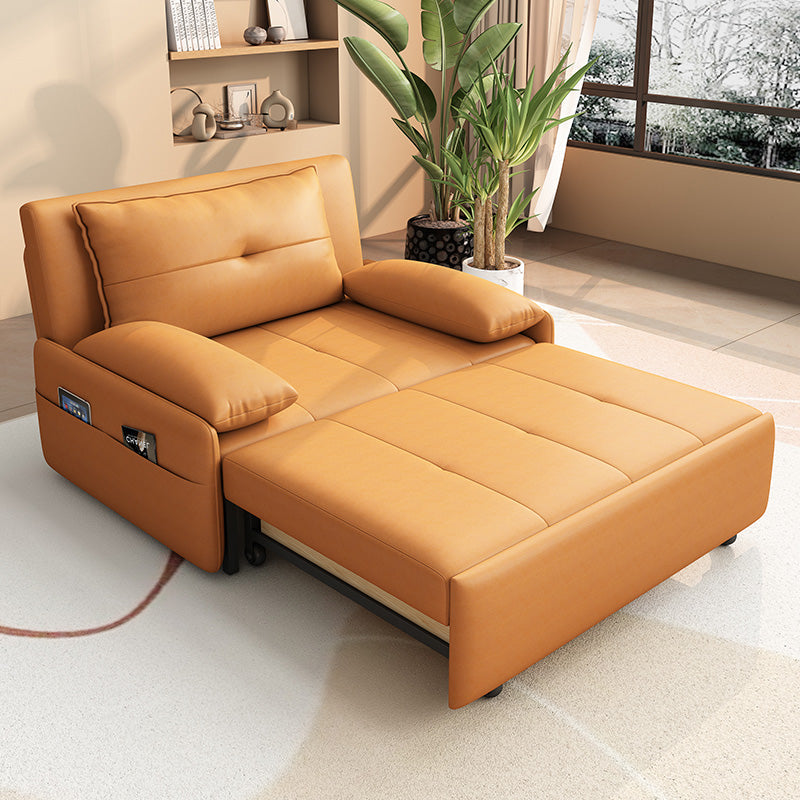 Modern Sofa Bed, Orange Faux Leather Futon and Mattress with Storage Clearhalo 'furn' 'furn_futons' 'Furniture' 'Futons & Daybeds' 'Futons' 'Living Room Furniture' 7522473