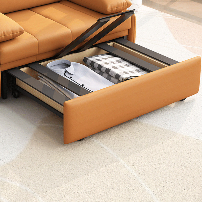 Modern Sofa Bed, Orange Faux Leather Futon and Mattress with Storage Clearhalo 'furn' 'furn_futons' 'Furniture' 'Futons & Daybeds' 'Futons' 'Living Room Furniture' 7522477