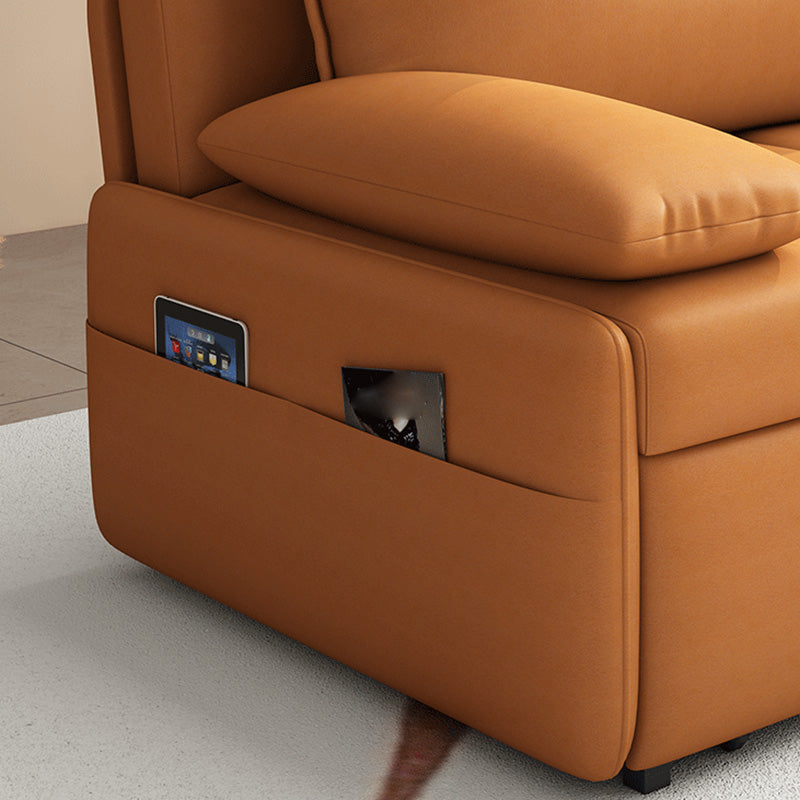 Modern Sofa Bed, Orange Faux Leather Futon and Mattress with Storage Clearhalo 'furn' 'furn_futons' 'Furniture' 'Futons & Daybeds' 'Futons' 'Living Room Furniture' 7522478