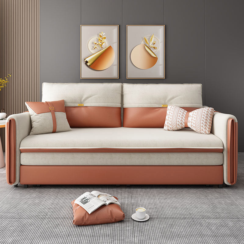 Glam Upholstered Futon Chair Faux leather Square Arms Sleeper Sofa Storage Included Clearhalo 'furn' 'furn_futons' 'Furniture' 'Futons & Daybeds' 'Futons' 'Living Room Furniture' 7522495