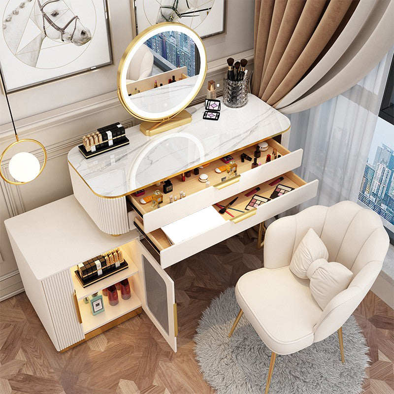 Eitelkeitsverkleidetisch im Glamstil mit 2 Schubladen und Steinoberteil