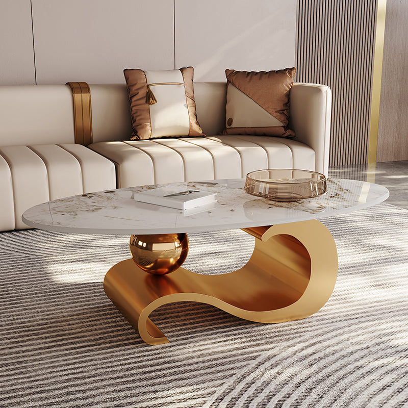 Stainless Steel Abstract Base Cocktail Table Oval Slate Top Coffee Table Clearhalo 'Coffee & Accent Tables' 'Coffee Tables' 'coffee_tables' 'furn' 'furn_coffee_tables' 'Furniture' 'Living Room Furniture' 7522892