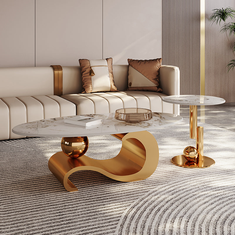 Stainless Steel Abstract Base Cocktail Table Oval Slate Top Coffee Table Clearhalo 'Coffee & Accent Tables' 'Coffee Tables' 'coffee_tables' 'furn' 'furn_coffee_tables' 'Furniture' 'Living Room Furniture' 7522895