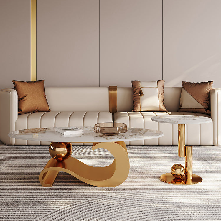 Stainless Steel Abstract Base Cocktail Table Oval Slate Top Coffee Table Clearhalo 'Coffee & Accent Tables' 'Coffee Tables' 'coffee_tables' 'furn' 'furn_coffee_tables' 'Furniture' 'Living Room Furniture' 7522896