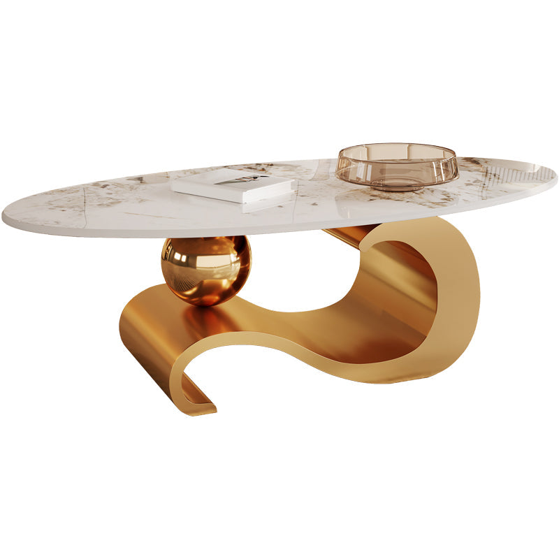 Stainless Steel Abstract Base Cocktail Table Oval Slate Top Coffee Table Gold Clearhalo 'Coffee & Accent Tables' 'Coffee Tables' 'coffee_tables' 'furn' 'furn_coffee_tables' 'Furniture' 'Living Room Furniture' 7522897
