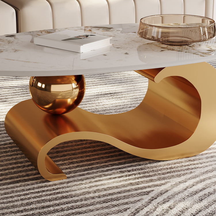 Stainless Steel Abstract Base Cocktail Table Oval Slate Top Coffee Table Clearhalo 'Coffee & Accent Tables' 'Coffee Tables' 'coffee_tables' 'furn' 'furn_coffee_tables' 'Furniture' 'Living Room Furniture' 7522901