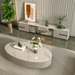 Glam Oval Slate Top Coffee Table 13.77" Tall Cocktail Table with Storage