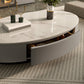 Glam Oval Slate Top Coffee Table 13.77" Tall Cocktail Table with Storage