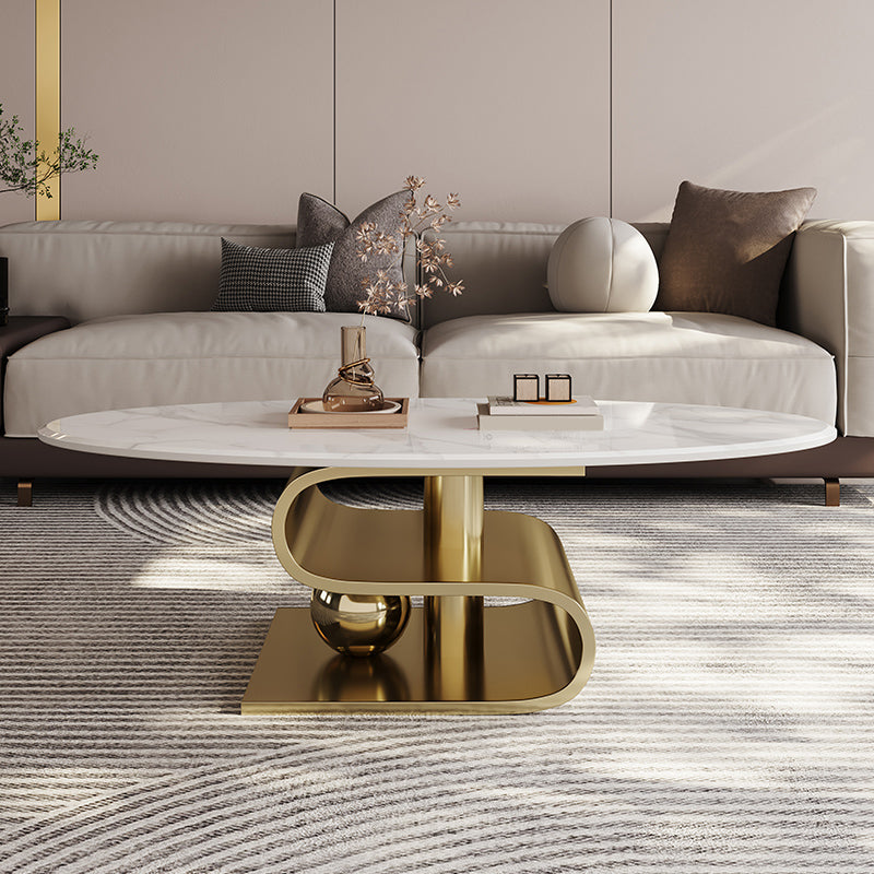Stainless Steel Abstract Base Cocktail Table Glam Slate Top Coffee Table Clearhalo 'Coffee & Accent Tables' 'Coffee Tables' 'coffee_tables' 'furn' 'furn_coffee_tables' 'Furniture' 'Living Room Furniture' 7522951