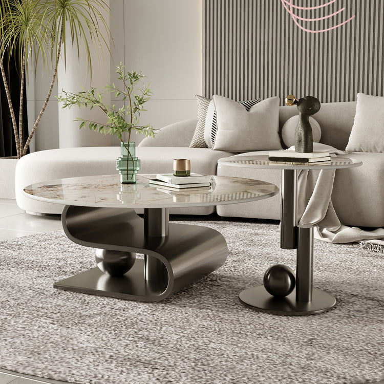 Stainless Steel Abstract Base Cocktail Table Glam Slate Top Coffee Table Clearhalo 'Coffee & Accent Tables' 'Coffee Tables' 'coffee_tables' 'furn' 'furn_coffee_tables' 'Furniture' 'Living Room Furniture' 7522961
