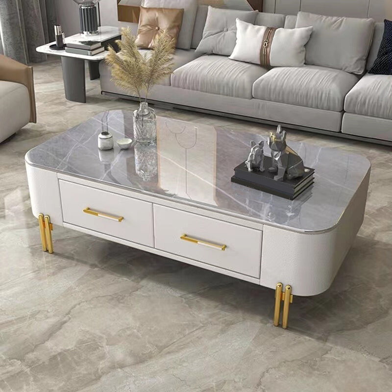 Rectangular Slate Top Coffee Table 4 Legs Cocktail Table with 2 Drawers Clearhalo 'Coffee & Accent Tables' 'Coffee Tables' 'coffee_tables' 'furn' 'furn_coffee_tables' 'Furniture' 'Living Room Furniture' 7522967