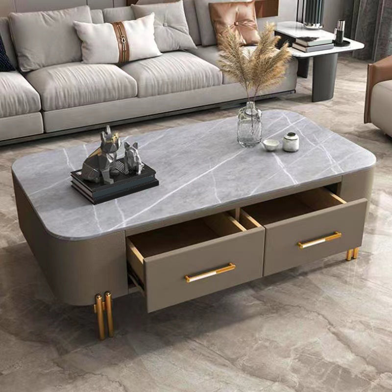 Rectangular Slate Top Coffee Table 4 Legs Cocktail Table with 2 Drawers Clearhalo 'Coffee & Accent Tables' 'Coffee Tables' 'coffee_tables' 'furn' 'furn_coffee_tables' 'Furniture' 'Living Room Furniture' 7522972