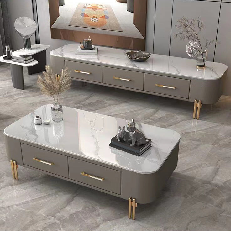 Rectangular Slate Top Coffee Table 4 Legs Cocktail Table with 2 Drawers Clearhalo 'Coffee & Accent Tables' 'Coffee Tables' 'coffee_tables' 'furn' 'furn_coffee_tables' 'Furniture' 'Living Room Furniture' 7522973