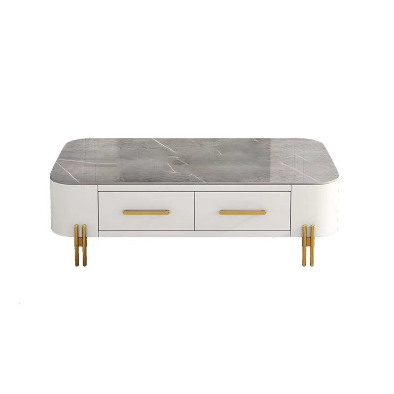 Rectangular Slate Top Coffee Table 4 Legs Cocktail Table with 2 Drawers Clearhalo 'Coffee & Accent Tables' 'Coffee Tables' 'coffee_tables' 'furn' 'furn_coffee_tables' 'Furniture' 'Living Room Furniture' 7522974