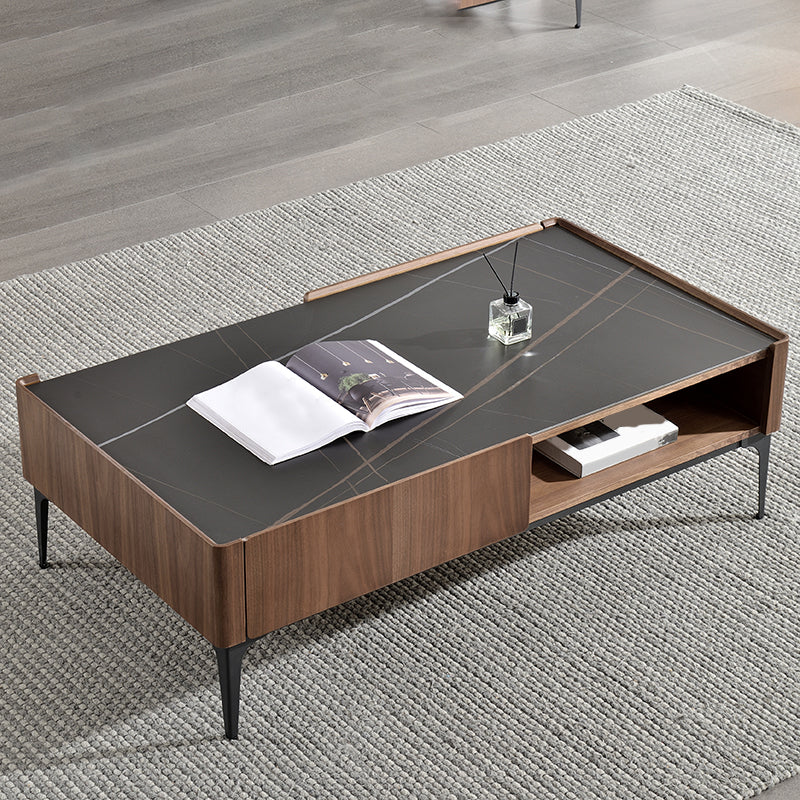 Rectangular Slate Top Coffee Table 4 Legs Cocktail Table with Storage Brown Black Clearhalo 'Coffee & Accent Tables' 'Coffee Tables' 'coffee_tables' 'furn' 'furn_coffee_tables' 'Furniture' 'Living Room Furniture' 7522983