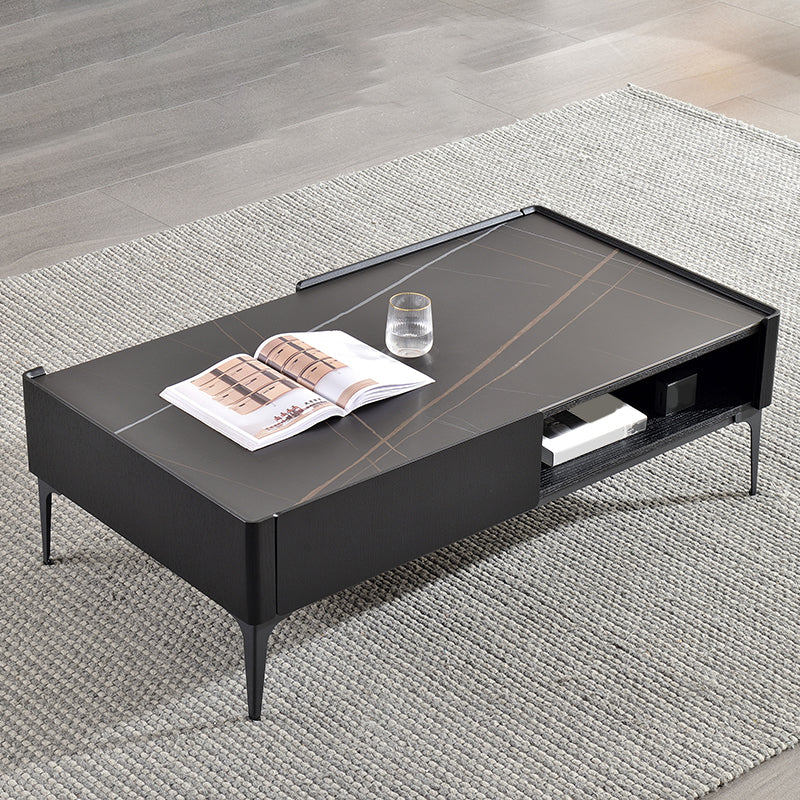 Rectangular Slate Top Coffee Table 4 Legs Cocktail Table with Storage Black Clearhalo 'Coffee & Accent Tables' 'Coffee Tables' 'coffee_tables' 'furn' 'furn_coffee_tables' 'Furniture' 'Living Room Furniture' 7522984