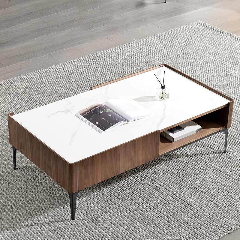 Rectangular Slate Top Coffee Table 4 Legs Cocktail Table with Storage White-Brown Clearhalo 'Coffee & Accent Tables' 'Coffee Tables' 'coffee_tables' 'furn' 'furn_coffee_tables' 'Furniture' 'Living Room Furniture' 7522988