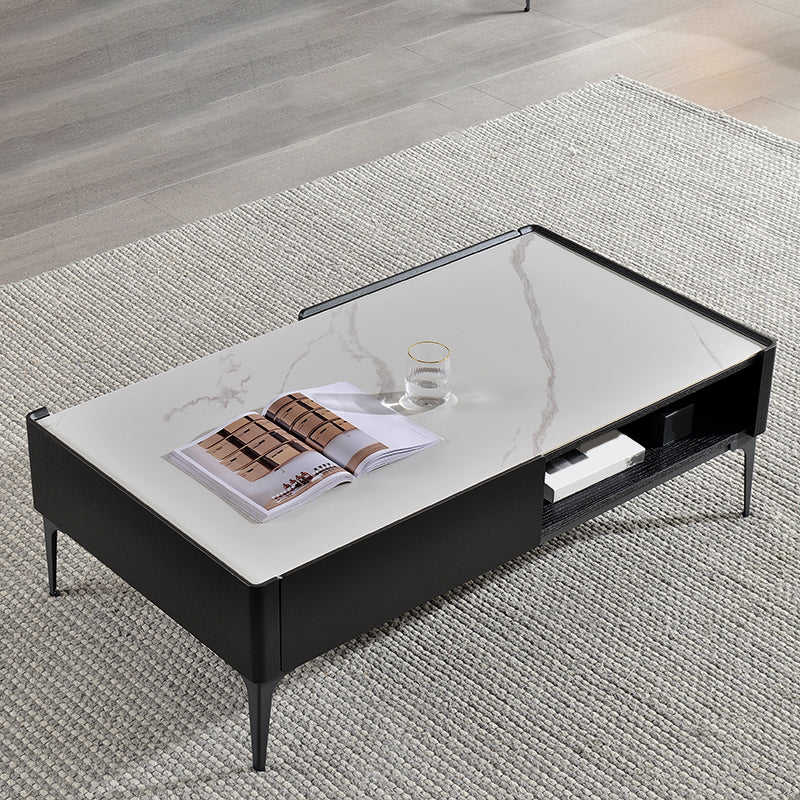 Rectangular Slate Top Coffee Table 4 Legs Cocktail Table with Storage Black-White Clearhalo 'Coffee & Accent Tables' 'Coffee Tables' 'coffee_tables' 'furn' 'furn_coffee_tables' 'Furniture' 'Living Room Furniture' 7522990