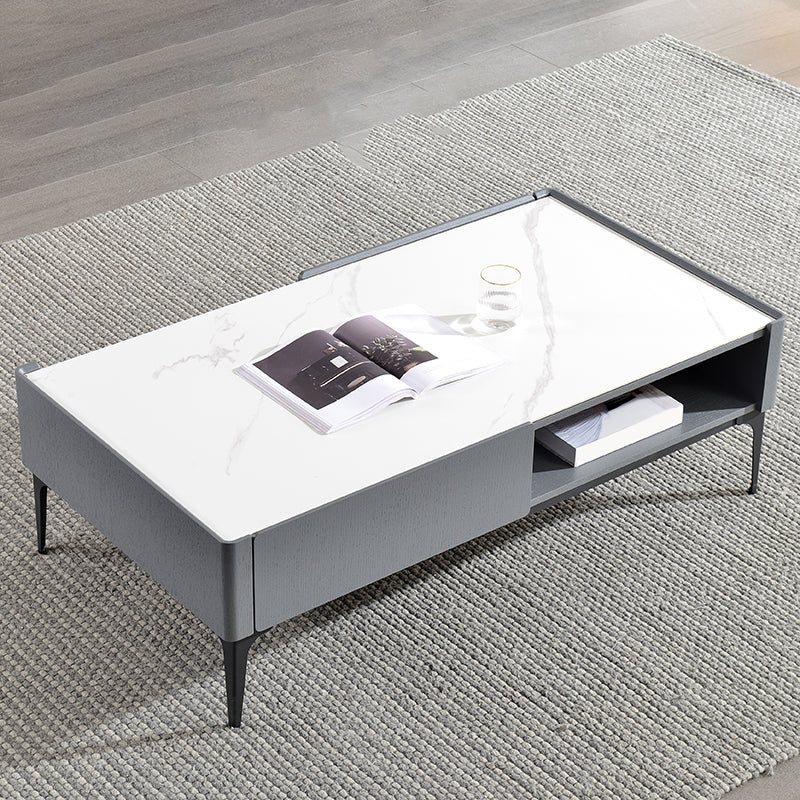 Rectangular Slate Top Coffee Table 4 Legs Cocktail Table with Storage Gray & White Clearhalo 'Coffee & Accent Tables' 'Coffee Tables' 'coffee_tables' 'furn' 'furn_coffee_tables' 'Furniture' 'Living Room Furniture' 7522992