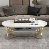 Metal Abstract Base Cocktail Table Oval Slate Top Coffee Table with Shelf Clearhalo 'Coffee & Accent Tables' 'Coffee Tables' 'coffee_tables' 'furn' 'furn_coffee_tables' 'Furniture' 'Living Room Furniture' 7523000