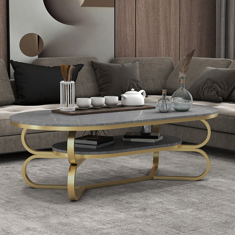 Metal Abstract Base Cocktail Table Oval Slate Top Coffee Table with Shelf Clearhalo 'Coffee & Accent Tables' 'Coffee Tables' 'coffee_tables' 'furn' 'furn_coffee_tables' 'Furniture' 'Living Room Furniture' 7523005