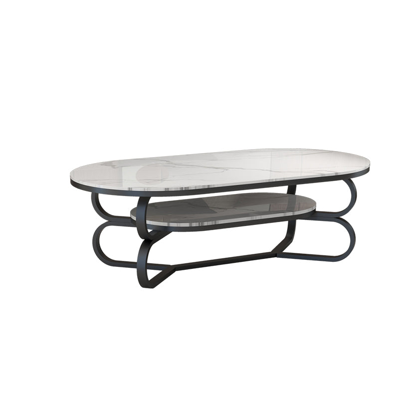 Metal Abstract Base Cocktail Table Oval Slate Top Coffee Table with Shelf Beige Black Clearhalo 'Coffee & Accent Tables' 'Coffee Tables' 'coffee_tables' 'furn' 'furn_coffee_tables' 'Furniture' 'Living Room Furniture' 7523006