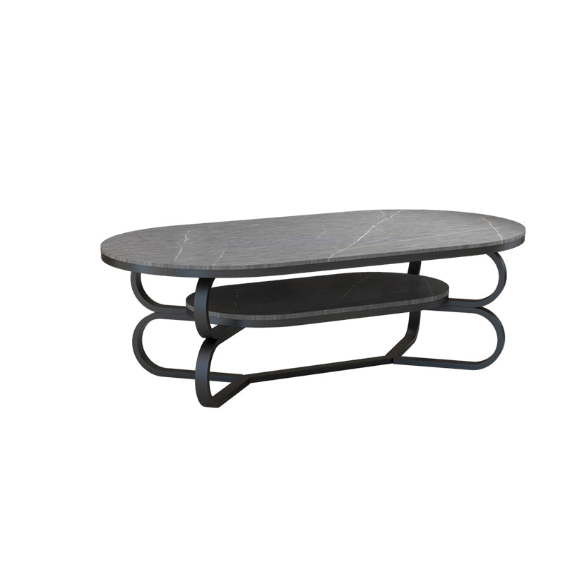 Metal Abstract Base Cocktail Table Oval Slate Top Coffee Table with Shelf Gray Black Clearhalo 'Coffee & Accent Tables' 'Coffee Tables' 'coffee_tables' 'furn' 'furn_coffee_tables' 'Furniture' 'Living Room Furniture' 7523012