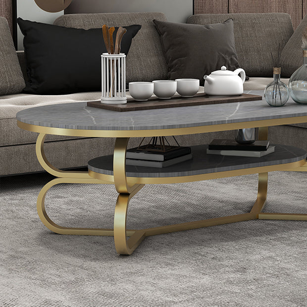 Metal Abstract Base Cocktail Table Oval Slate Top Coffee Table with Shelf Clearhalo 'Coffee & Accent Tables' 'Coffee Tables' 'coffee_tables' 'furn' 'furn_coffee_tables' 'Furniture' 'Living Room Furniture' 7523015