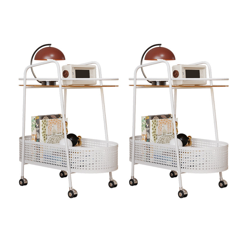 25.6" Wide Metal & Glass Side Table Elliptical Sofa Side Accent Table with Casters White 2 Clearhalo 'Coffee & Accent Tables' 'End & Side Tables' 'end_side_tables' 'furn' 'furn_end_side_tables' 'Furniture' 'Living Room Furniture' 7523028