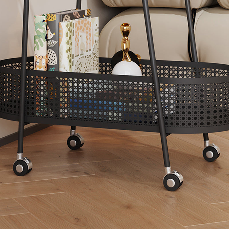 25.6" Wide Metal & Glass Side Table Elliptical Sofa Side Accent Table with Casters Clearhalo 'Coffee & Accent Tables' 'End & Side Tables' 'end_side_tables' 'furn' 'furn_end_side_tables' 'Furniture' 'Living Room Furniture' 7523032