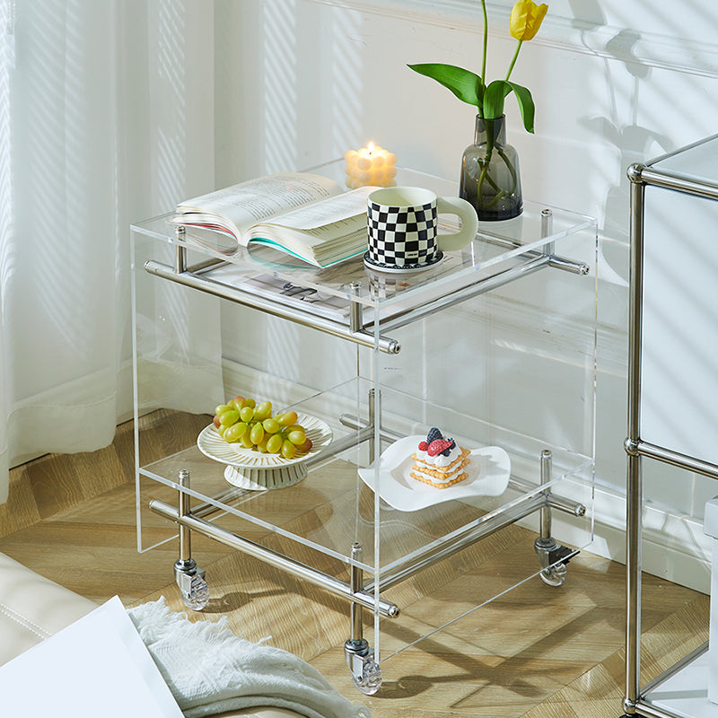 Acrylic End Table with Casters 21.7" Tall Rectangular Side Table with Storage Shelf Clearhalo 'Coffee & Accent Tables' 'End & Side Tables' 'end_side_tables' 'furn' 'furn_end_side_tables' 'Furniture' 'Living Room Furniture' 7523038