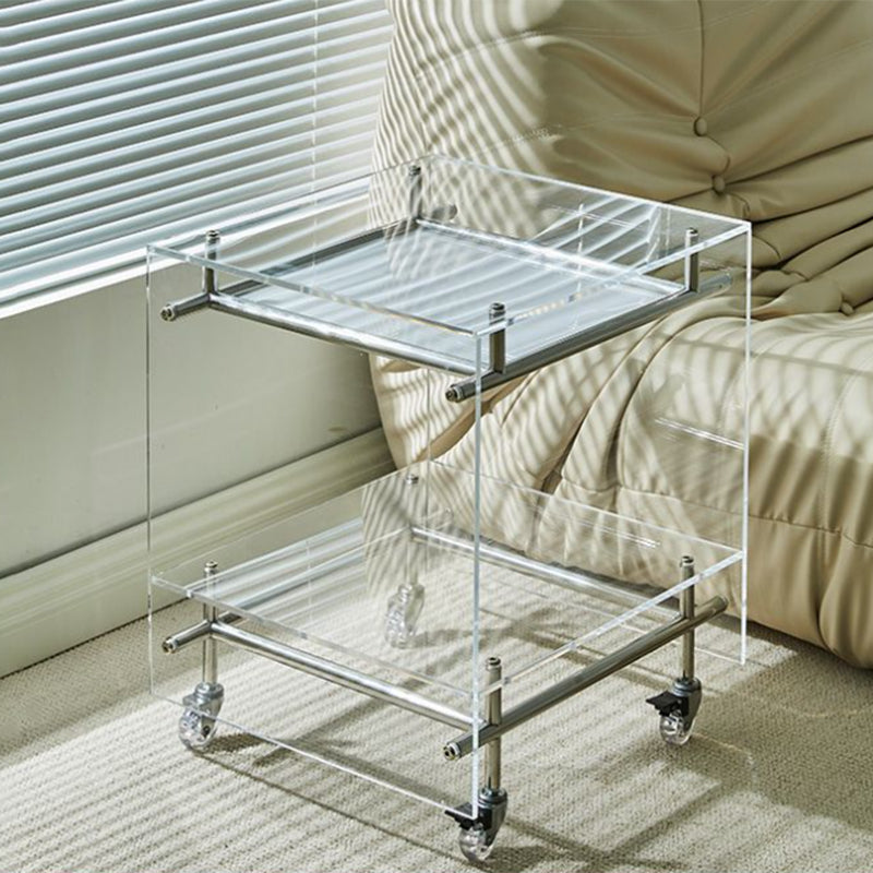 Acrylic End Table with Casters 21.7" Tall Rectangular Side Table with Storage Shelf White 1 Clearhalo 'Coffee & Accent Tables' 'End & Side Tables' 'end_side_tables' 'furn' 'furn_end_side_tables' 'Furniture' 'Living Room Furniture' 7523043