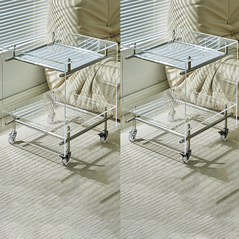 Acrylic End Table with Casters 21.7" Tall Rectangular Side Table with Storage Shelf White 2 Clearhalo 'Coffee & Accent Tables' 'End & Side Tables' 'end_side_tables' 'furn' 'furn_end_side_tables' 'Furniture' 'Living Room Furniture' 7523045