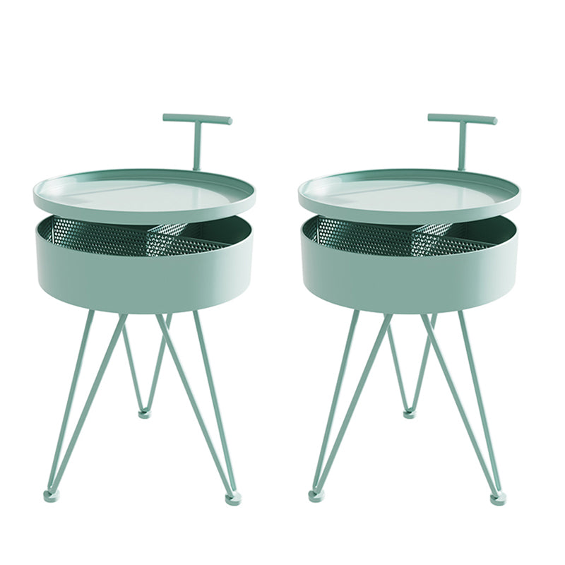 Contemporary Iron Simple Sofa Side Accent Table Macaron 3 Legs End Table with Storage Green 2 Clearhalo 'Coffee & Accent Tables' 'End & Side Tables' 'end_side_tables' 'furn' 'furn_end_side_tables' 'Furniture' 'Living Room Furniture' 7523073