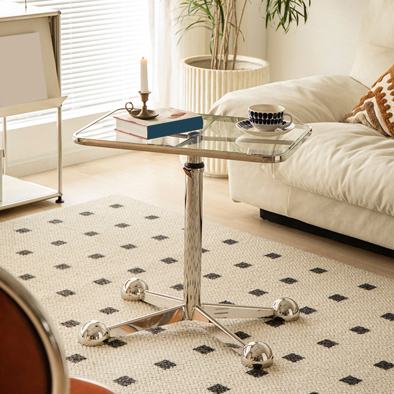 23.6" W Clear Glass End Table Pedestal Stainless Steel Side Table with Adjustable Height Clearhalo 'Coffee & Accent Tables' 'End & Side Tables' 'end_side_tables' 'furn' 'furn_end_side_tables' 'Furniture' 'Living Room Furniture' 7523118