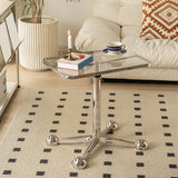 23.6" W Clear Glass End Table Pedestal Stainless Steel Side Table with Adjustable Height Clearhalo 'Coffee & Accent Tables' 'End & Side Tables' 'end_side_tables' 'furn' 'furn_end_side_tables' 'Furniture' 'Living Room Furniture' 7523122