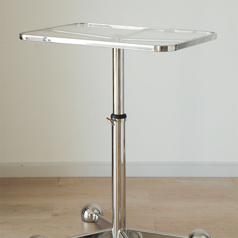 23.6" W Clear Glass End Table Pedestal Stainless Steel Side Table with Adjustable Height Clearhalo 'Coffee & Accent Tables' 'End & Side Tables' 'end_side_tables' 'furn' 'furn_end_side_tables' 'Furniture' 'Living Room Furniture' 7523128