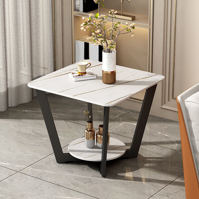 Modernistic Square Storage End Table 19.7" Tall Cross Legs Side Table White Gold 1 Clearhalo 'Coffee & Accent Tables' 'End & Side Tables' 'end_side_tables' 'furn' 'furn_end_side_tables' 'Furniture' 'Living Room Furniture' 7523177