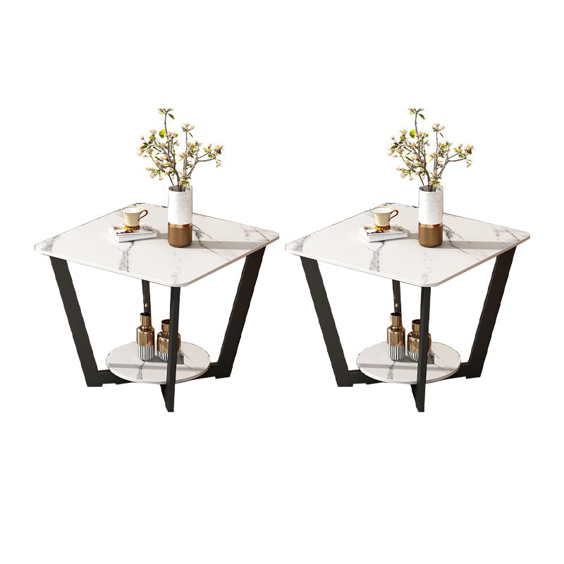 Modernistic Square Storage End Table 19.7" Tall Cross Legs Side Table White 2 Clearhalo 'Coffee & Accent Tables' 'End & Side Tables' 'end_side_tables' 'furn' 'furn_end_side_tables' 'Furniture' 'Living Room Furniture' 7523179